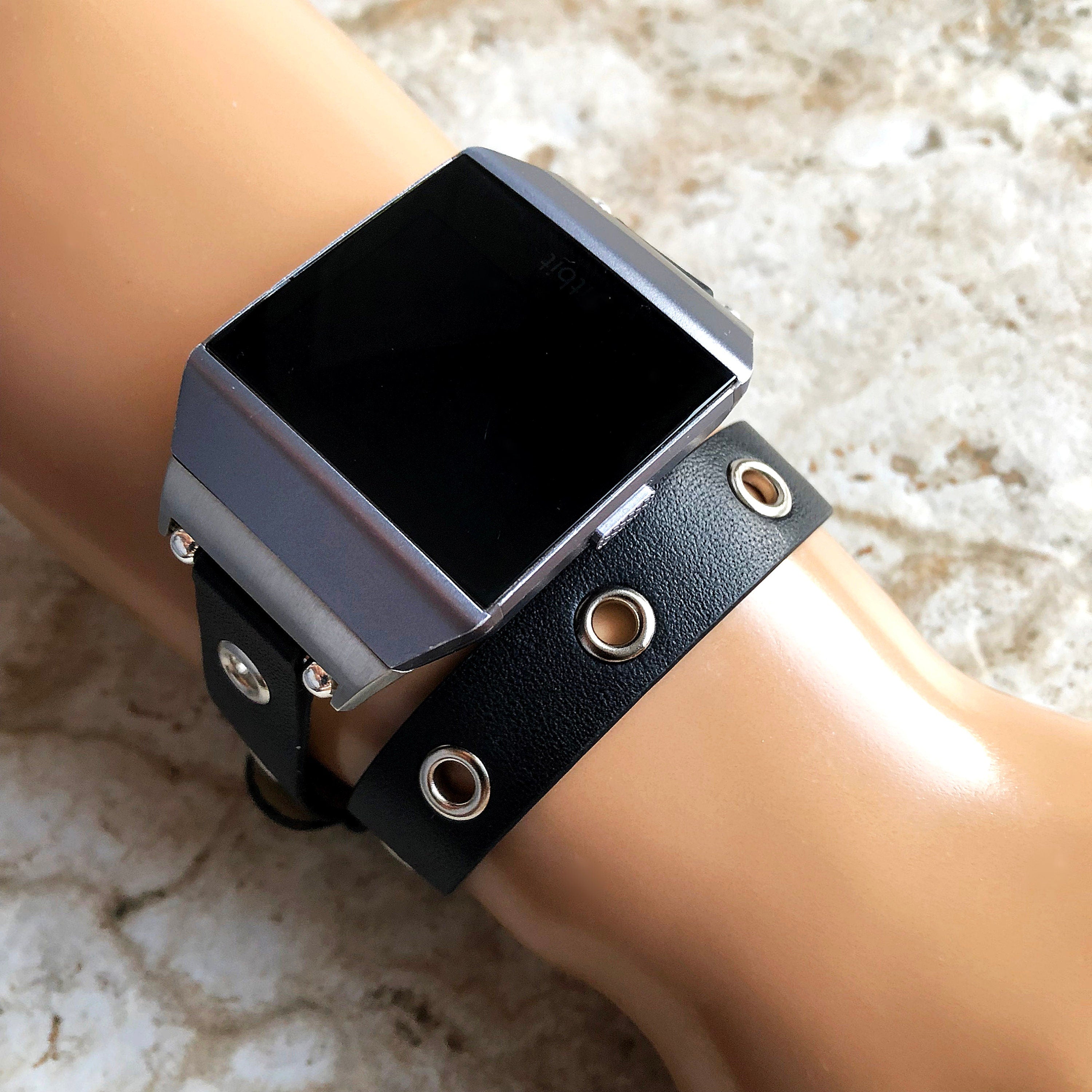 Fitbit Ionic Black Band for Double Wrap Around Wrist Soft Eco Vegan Leather Watch Strap Twice Bracelet SB in Silver Rose Gold Black Finish